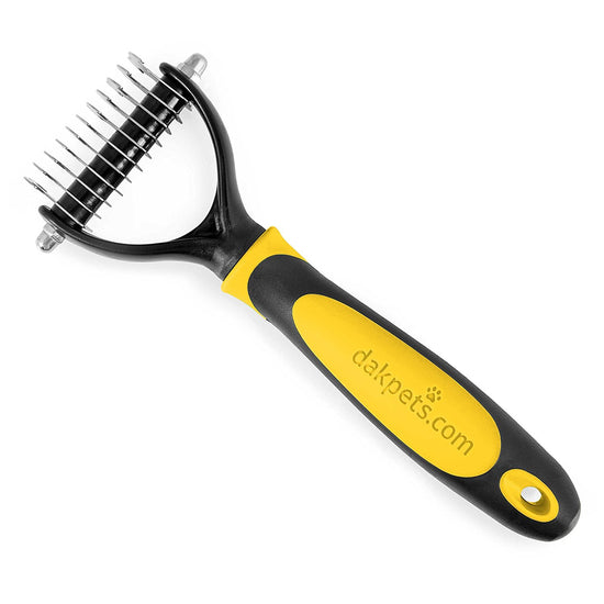 DakPets All-In-One Pet Grooming Tool | Metal Undercoat Rake Dematting & Detangling Comb Fur Shedding Blade and Grooming Brush | For Medium to Long-Haired Pets