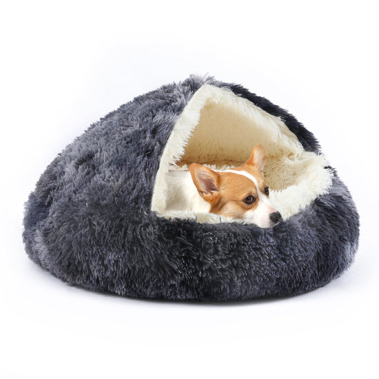 Self-Warming Hooded Plush Cat Cave Bed
